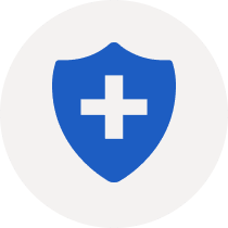 Blue shield with a white medical cross symbol.
