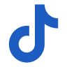 TikTok logo in blue on white background.